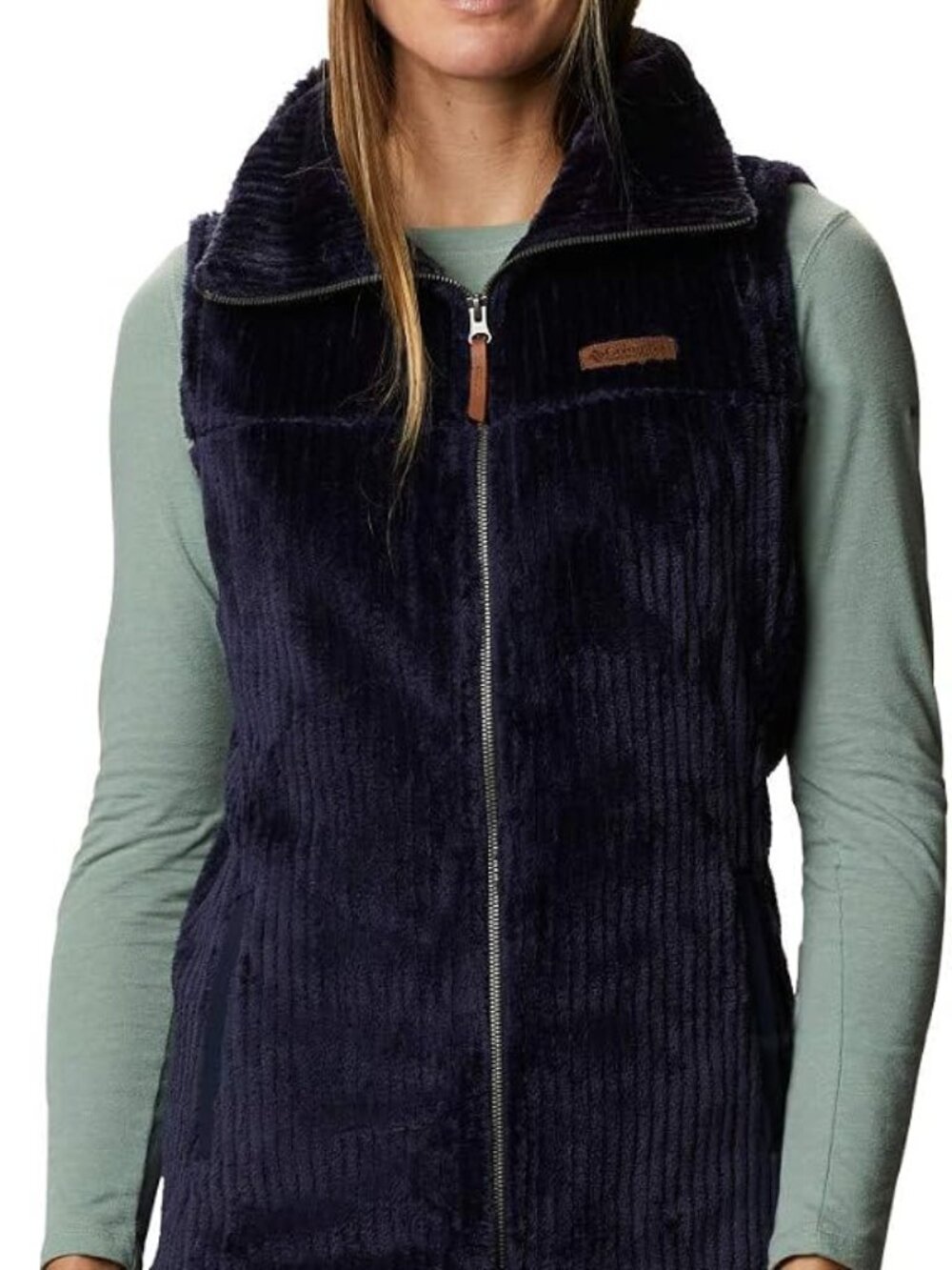 Columbia Women's Dark Nocturnal Stripe Fire Side Sherpa Vest Fleece Vest Size M